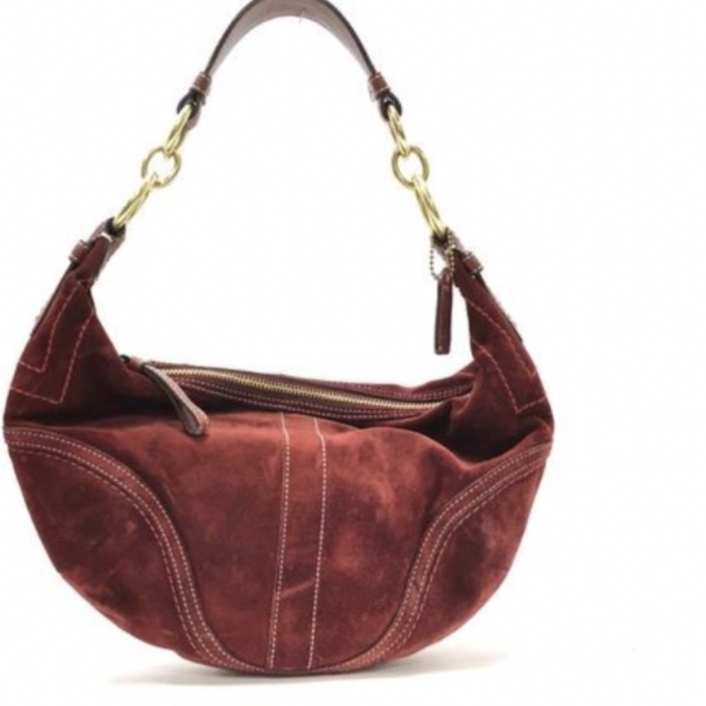 Coach Hampton Burgundy Suede Leather Hobo Bag